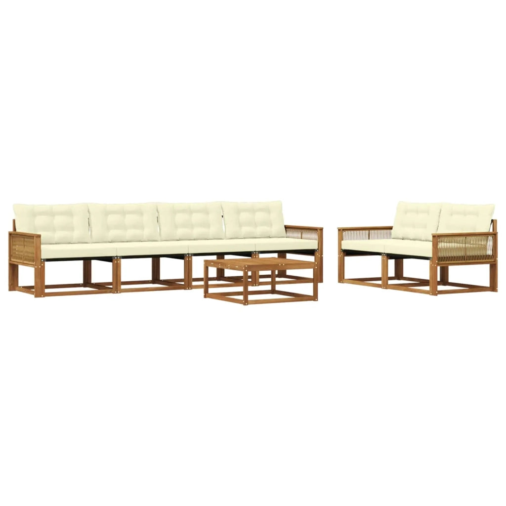 Set di divani da esterno con cuscino 7 pcs Naturale e Crema 3381266