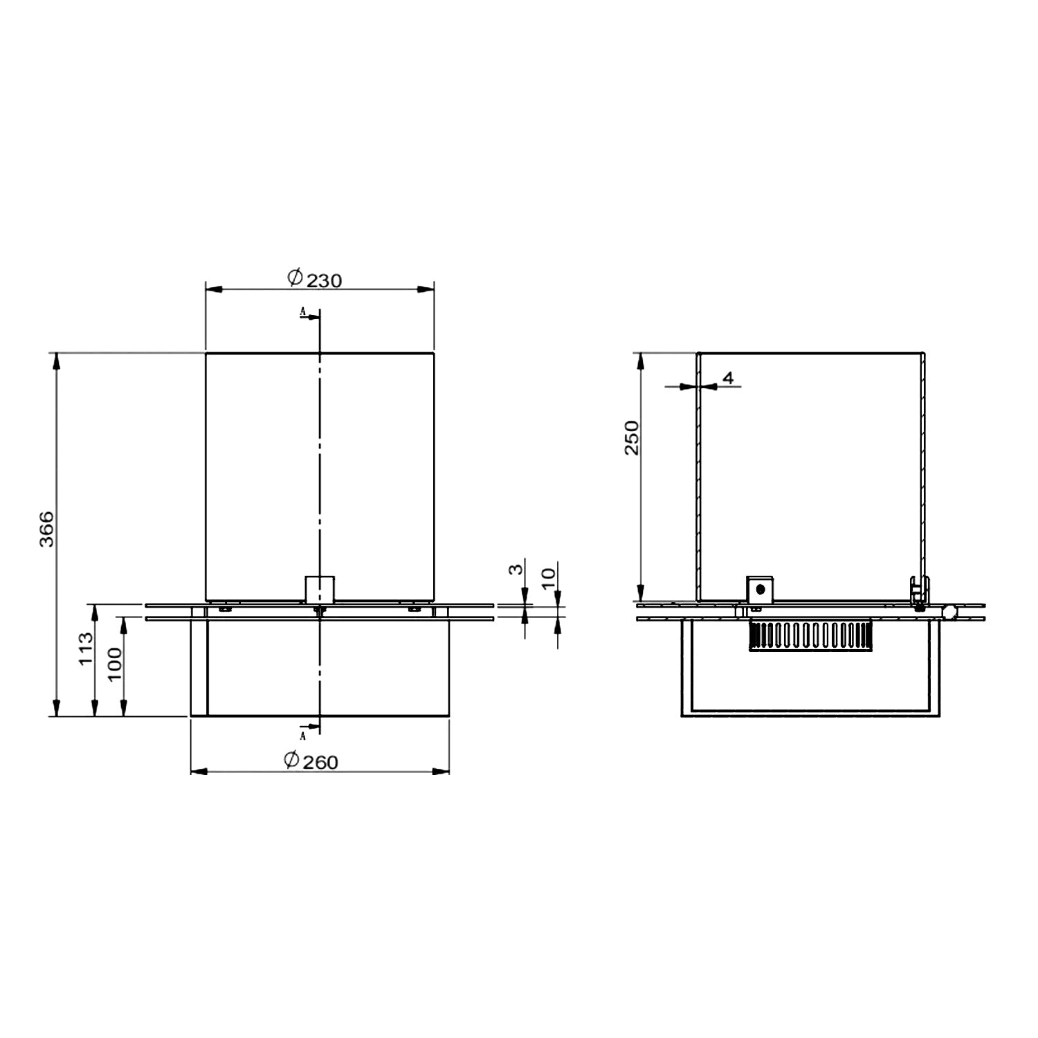 Bruciatore a bioetanolo per camino 3 L, in acciaio inox e vetro temperato ø35 cm