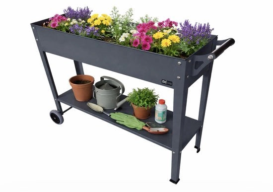 Piantagione elevata con pannello e ruote vaso di piante metallico su gambe per giardino balcone o terrazzo 100 x 30 x 80 cm antracite