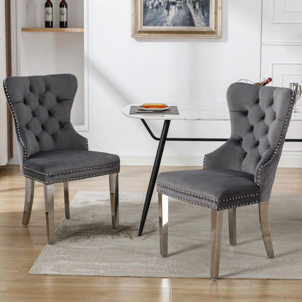 Sedia da Pranzo Imbottita in Velluto con Gambe in Metallo ¨C Xylo ¨C Grigio, Set di 2