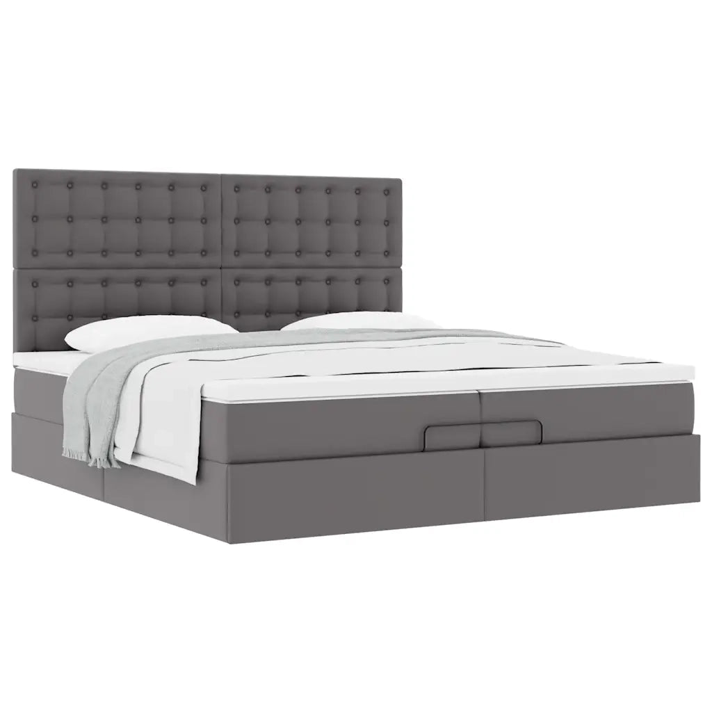 Struttura Letto Pouf con Materassi Grigio 200x200 cm Similpelle 3313024