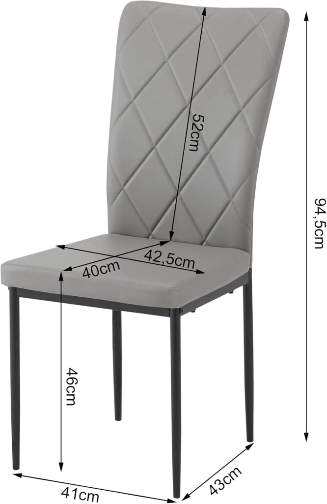 Set di 4 Sedie per Sala da Pranzo, Sedie da Cucina con Schienale Alto, con Gambe in Metallo e Rivestimento in Ecopelle, Grigio, EZS21gr-4