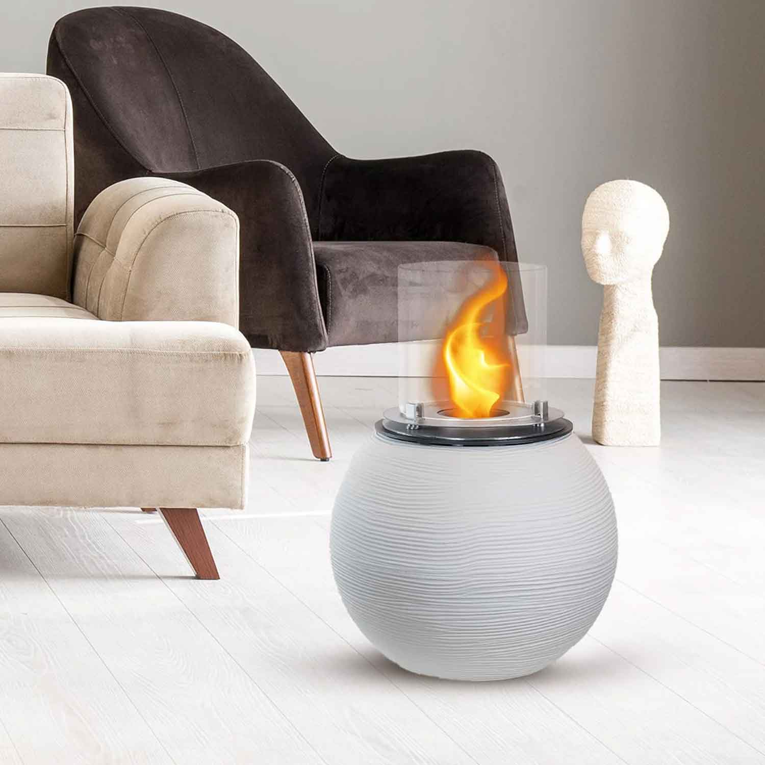 Botticelli - Camino a bioetanolo da terra, braciere da giardino ø 40xH54 cm, colore bianco