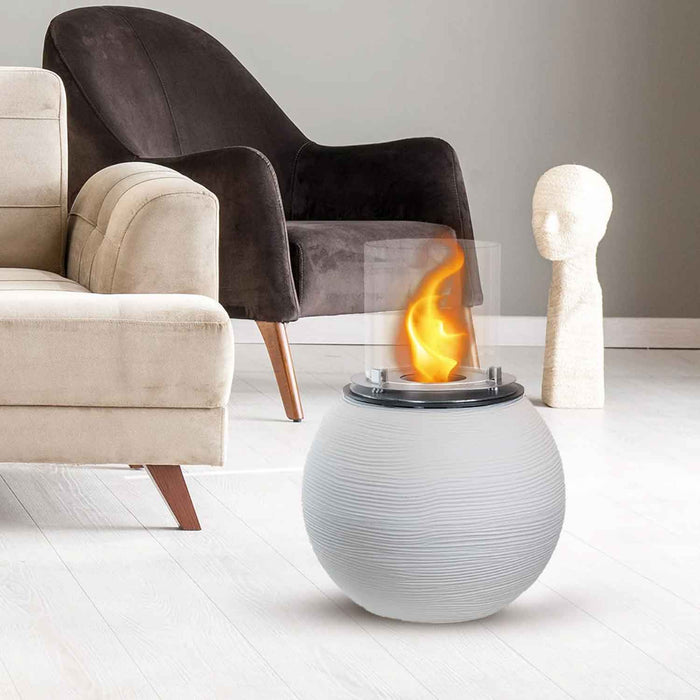 Botticelli - Camino a bioetanolo da terra, braciere da giardino ø 40xH54 cm, colore bianco