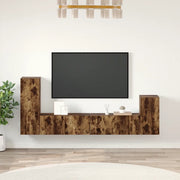 Set di Mobili Porta TV 4 pz Rovere Fumo in Legno Multistrato cod mxl 12128