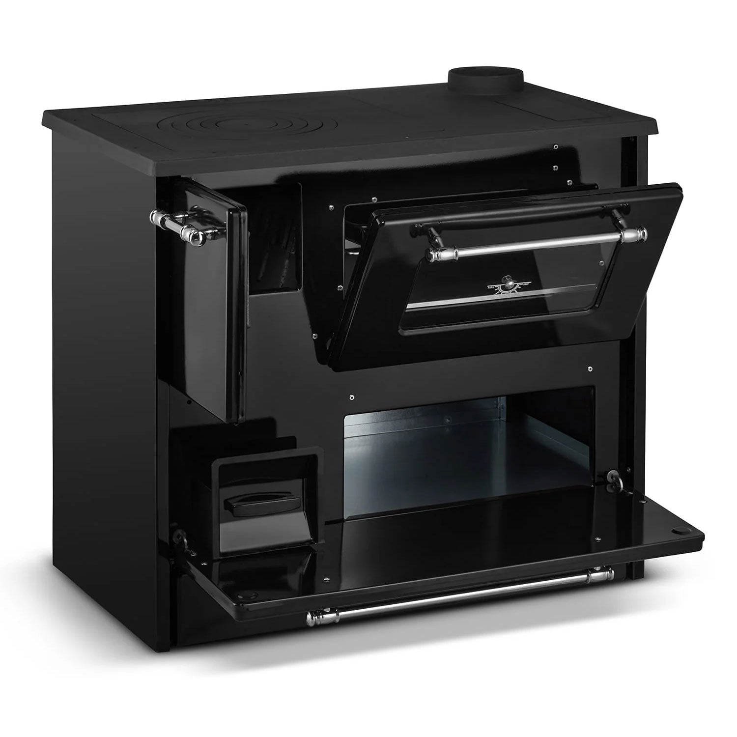 Beatrice - Stufa a legna con cucina e forno 87x51xH79 cm, colore nero