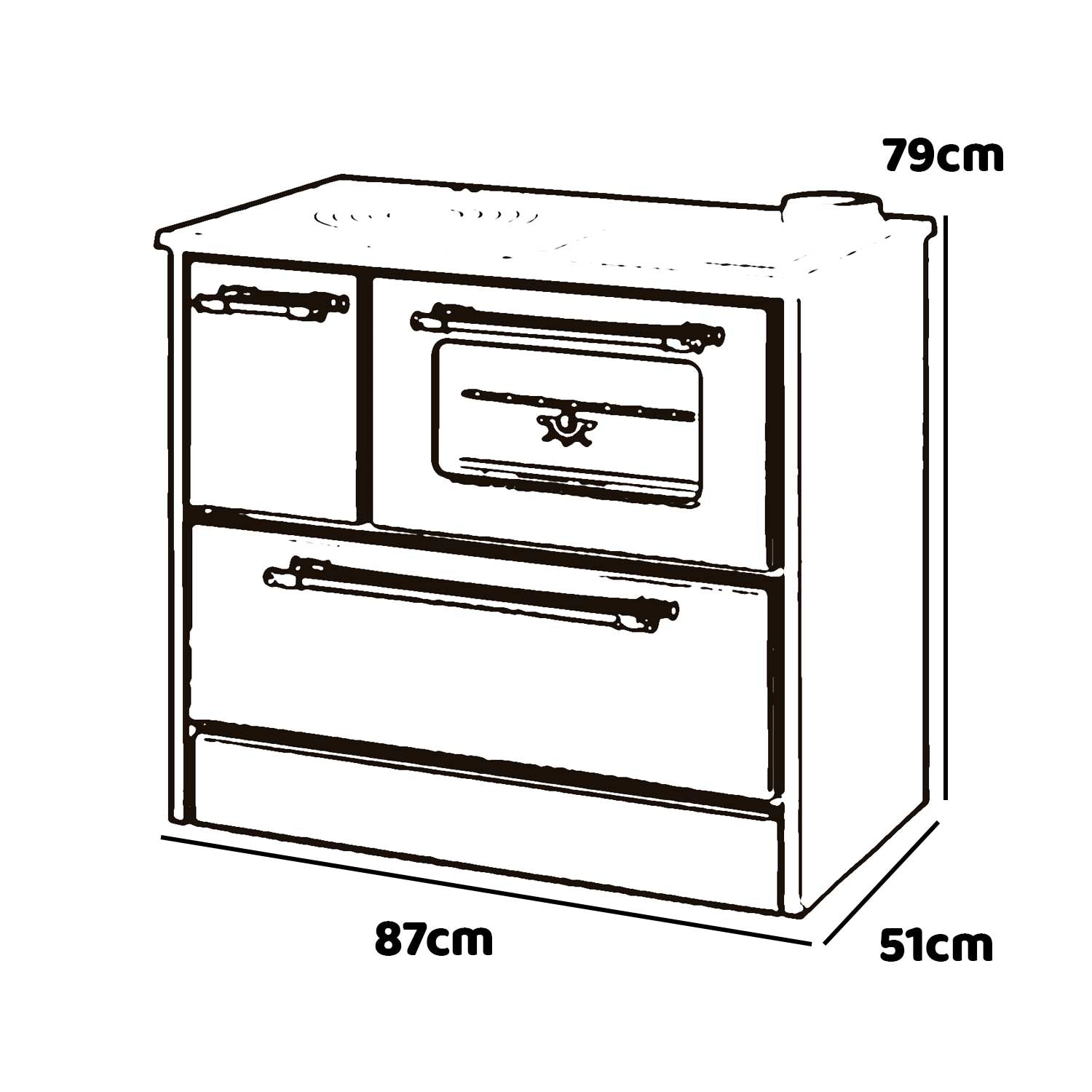 Beatrice - Stufa a legna con cucina e forno 87x51xH79 cm, colore nero