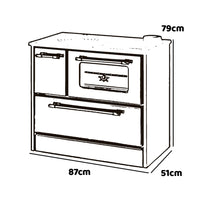 Beatrice - Stufa a legna con cucina e forno 87x51xH79 cm, colore nero