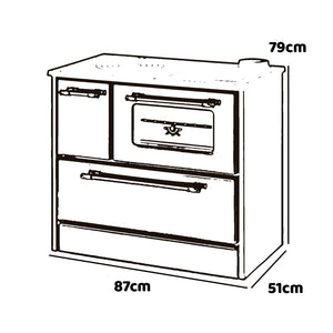 Beatrice - Stufa a legna con cucina e forno 87x51xH79 cm, colore nero