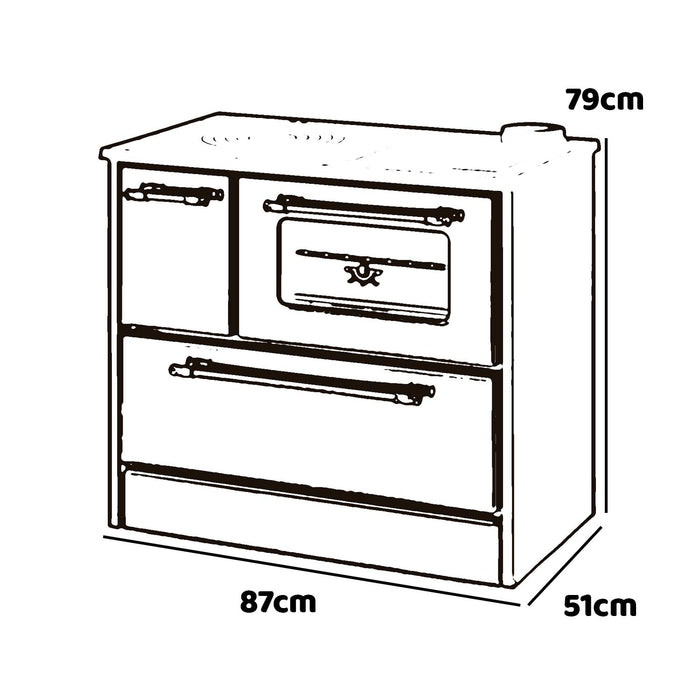 Beatrice - Stufa a legna con cucina e forno 87x51xH79 cm, colore nero