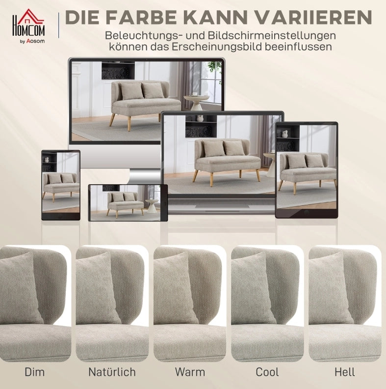 Divano compatto a 2 posti in tessuto chenille beige
