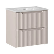 Set da bagno VANO cachemire e bianco 60cm: mobiletto sottolavabo con cassetti scanalati verticalmente + lavabo incassato