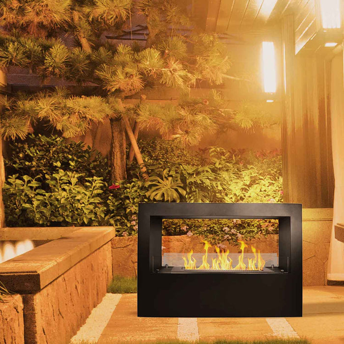 Giotto - Camino a bioetanolo da terra per interno ed esterno 100x30xH70 cm, colore nero