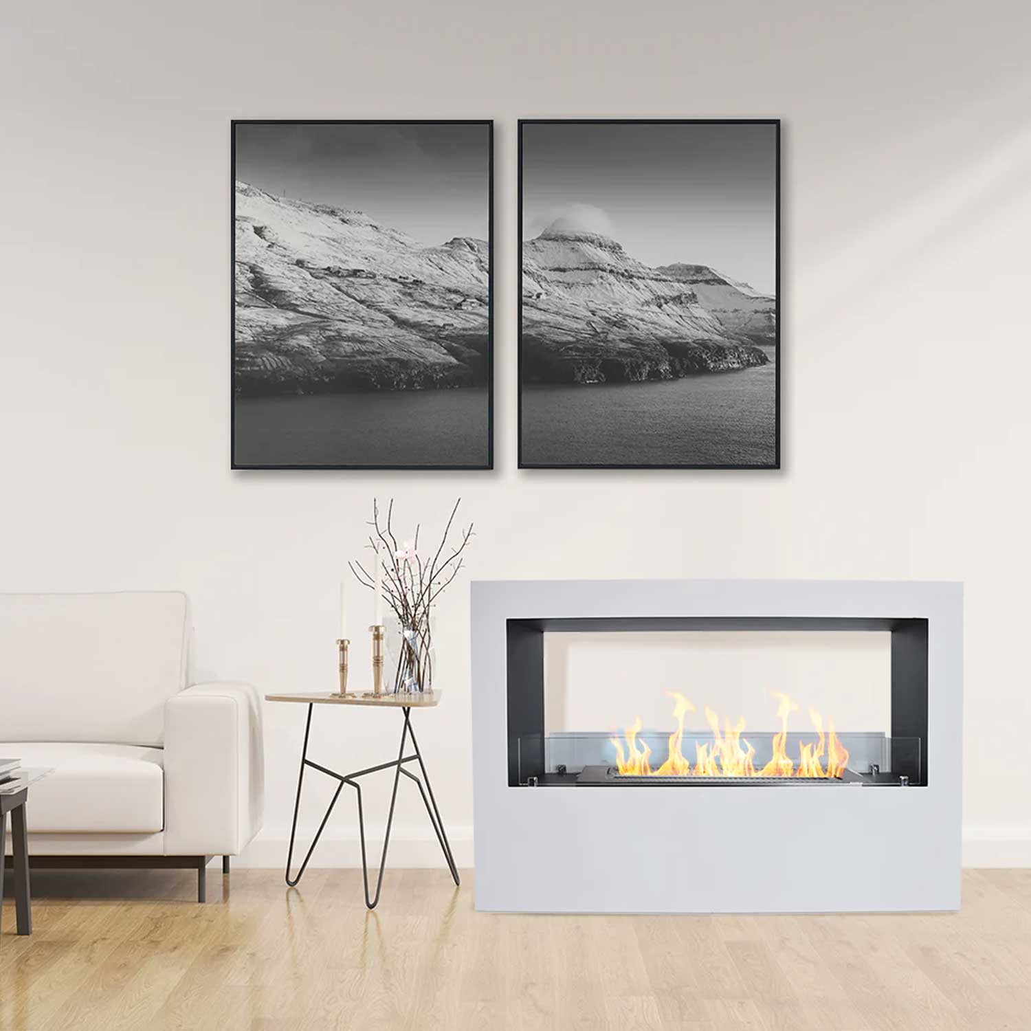 Giotto - Camino a bioetanolo da terra per interno ed esterno 100x30xH70 cm, colore bianco