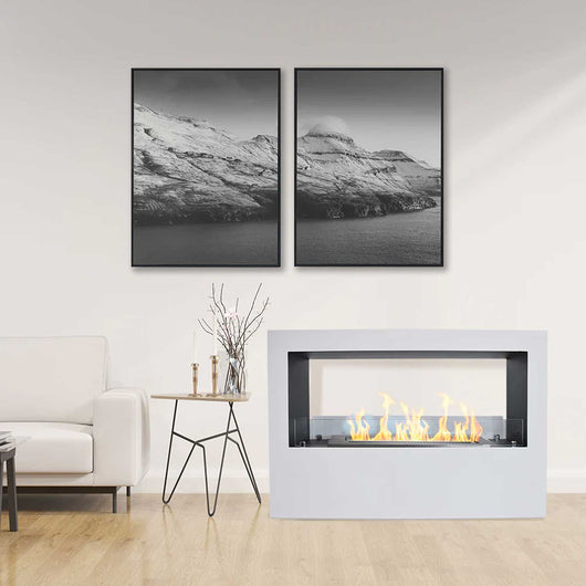 Giotto - Camino a bioetanolo da terra per interno ed esterno 100x30xH70 cm, colore bianco