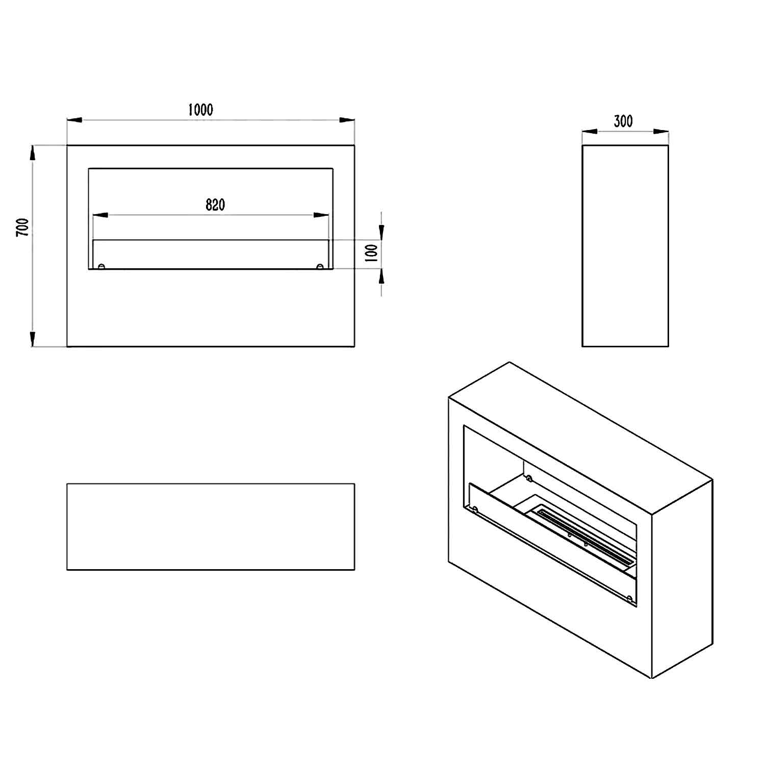 Giotto - Camino a bioetanolo da terra per interno ed esterno 100x30xH70 cm, colore bianco