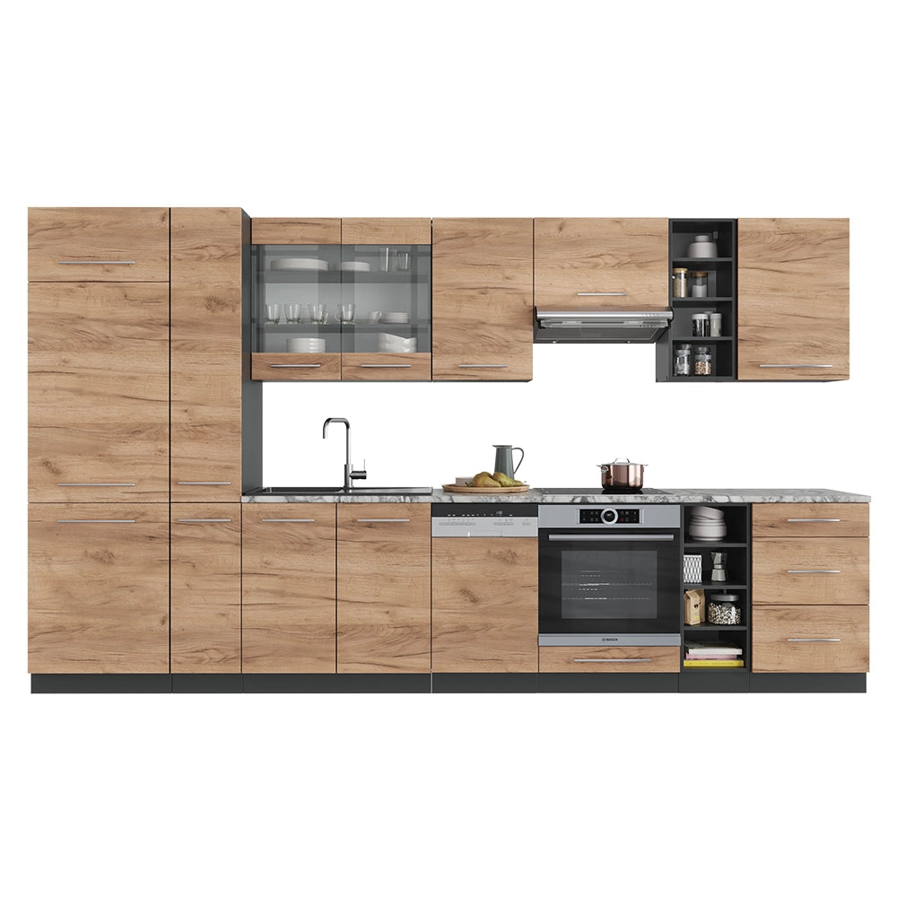 Cucina componibile Fame-Line Rovere dorato/Antracite 355 cm senza piano di lavoro Vicco