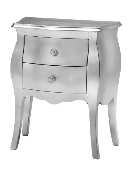 Comodino bombato 2 cassetti legno argento 49x29x61 (1252) - Mobili 2G