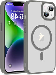 Hoes Premium Magnetica compatibile con MagSafe per iPhone 14 - Adesione magnetica potente - Coperchio trasparente e sottile resistente ai graffi (grigio)