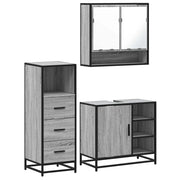 Set Mobili da Bagno | Armadio da bagno 3 pz Grigio Sonoma in Legno Multistrato