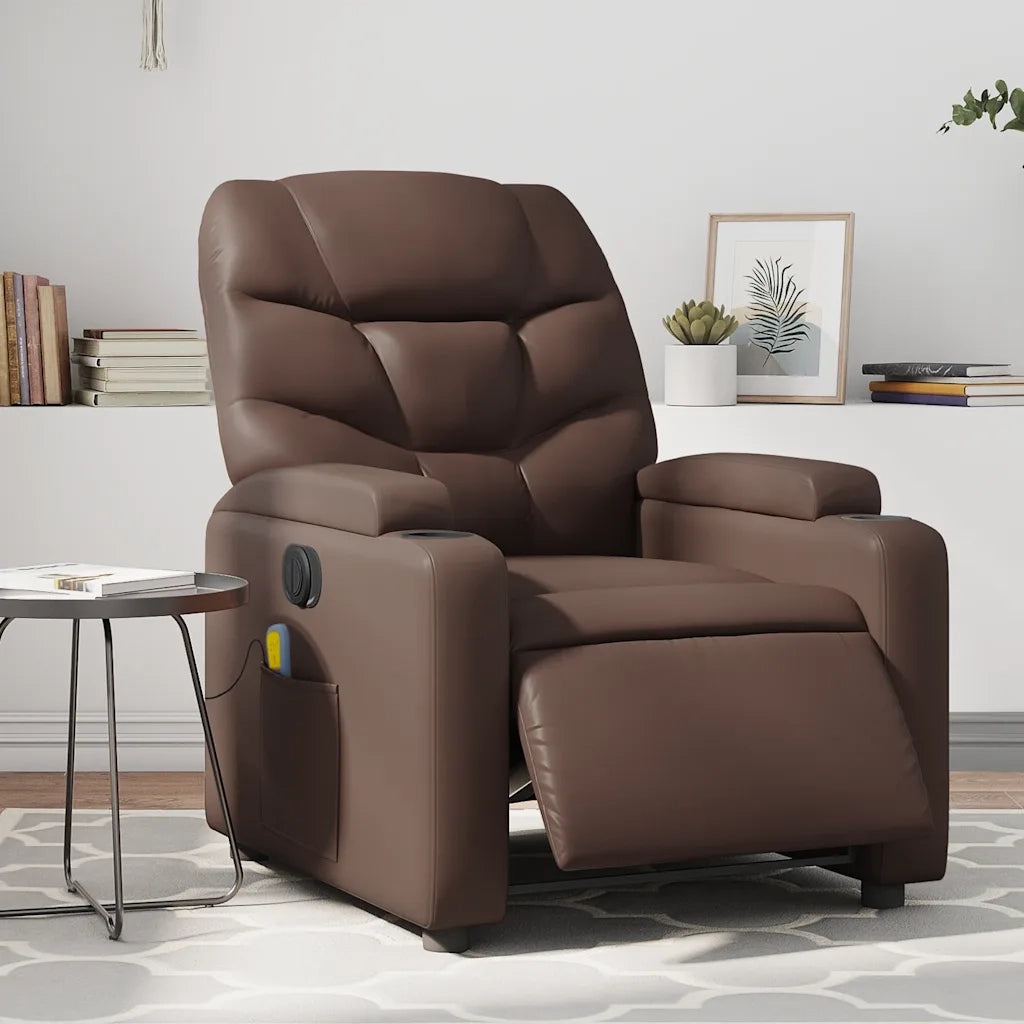 Poltrona Massaggiante | Sedia Relax Elettrica Marrone in Similpelle