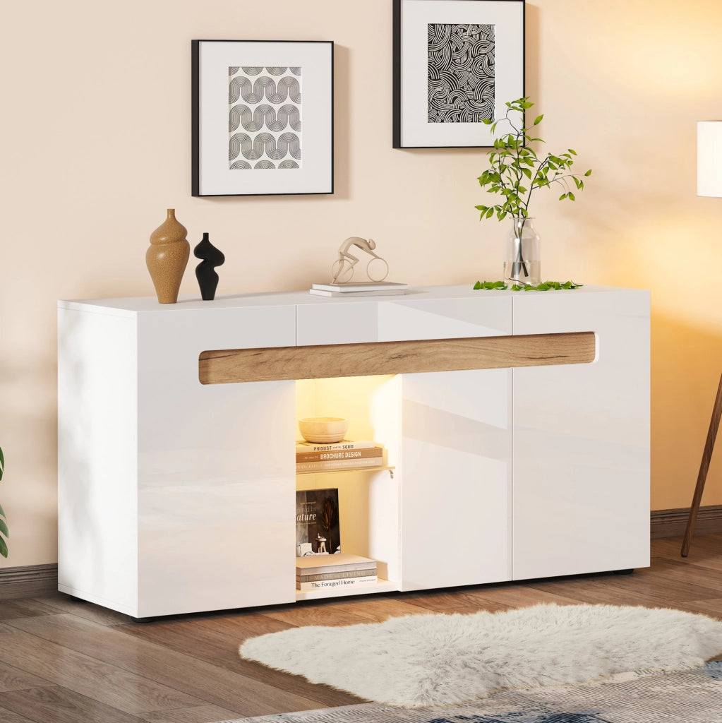 Sideboard 3 ante con LED controllato da app, 140x40x70 cm