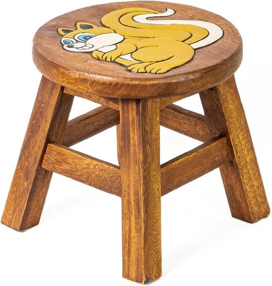 Sedia a pedane per bambini, sedile per bambini rotondo, supporto per piante per interni, sedile per allattare, arredamento per la casa, scala a pioli in legno, sedile in legno massello, decorato e scolpito con motivo animale (tassi)