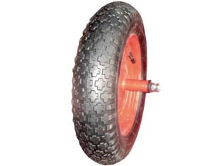 RUOTA PER CARRIOLA PNEUMATICA CON CARRARMATO PERNO MM.12X210  perno mm.12x210, interasse mm.150    ALTE