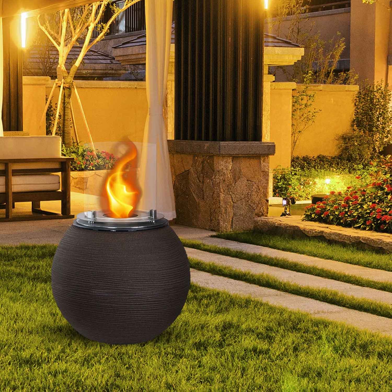 Botticelli - Camino a bioetanolo da terra, braciere da giardino ø 40xH54 cm, colore marrone