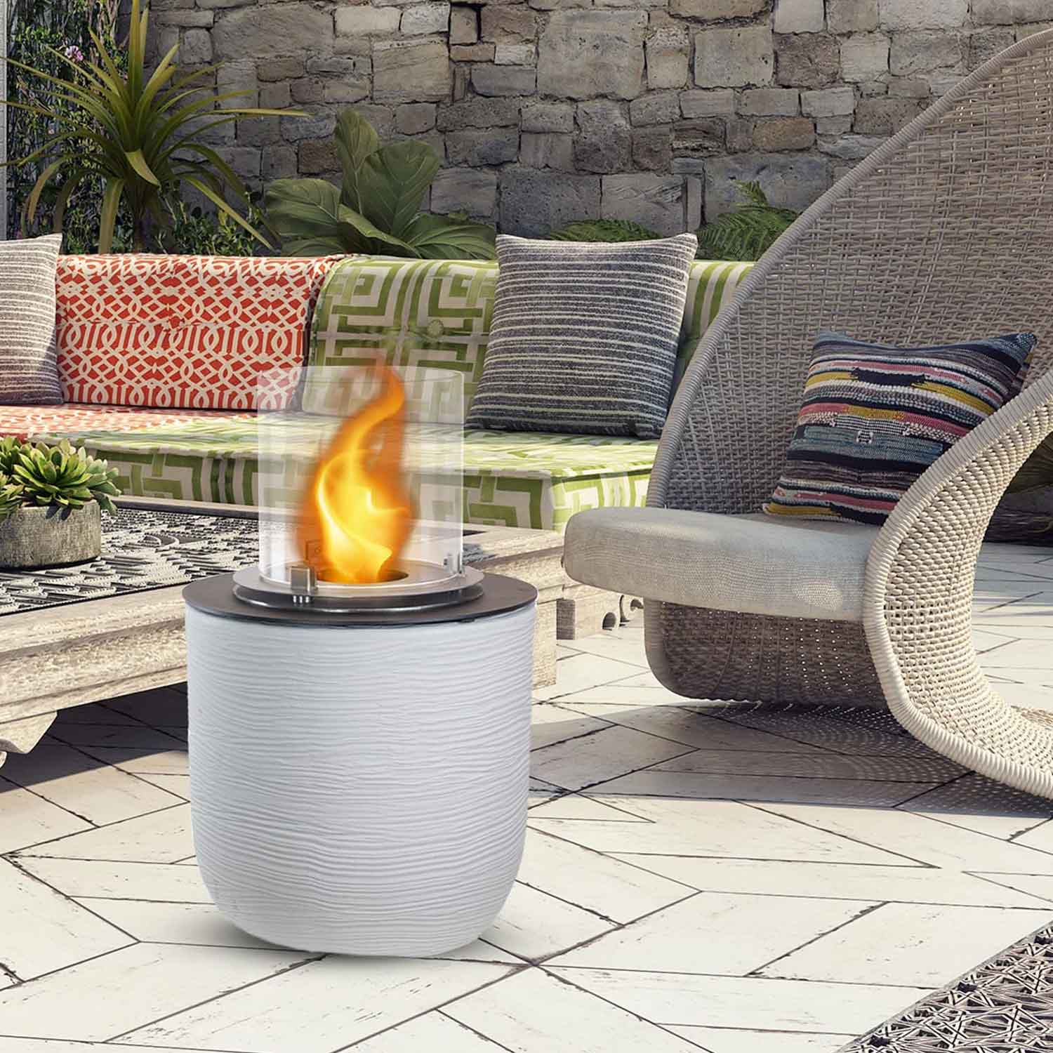 Raffaello - Camino a bioetanolo da terra, braciere da giardino ø 35xH55 cm, colore bianco