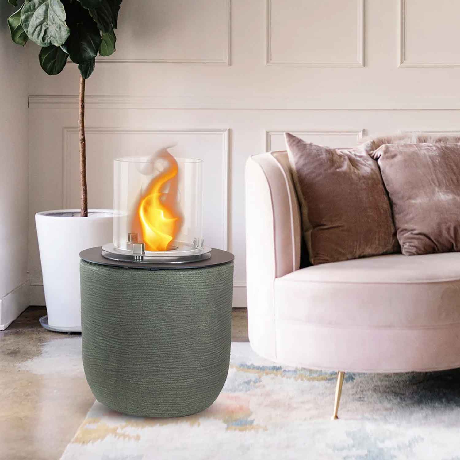 Raffaello - Camino a bioetanolo da terra, braciere da giardino ø 35xH55 cm, colore verde