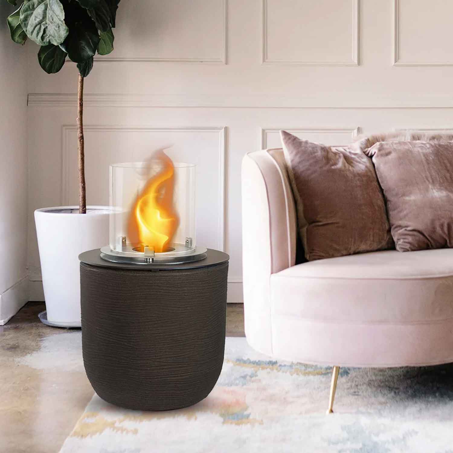 Raffaello - Camino a bioetanolo da terra, braciere da giardino ø 35xH55 cm, colore marrone