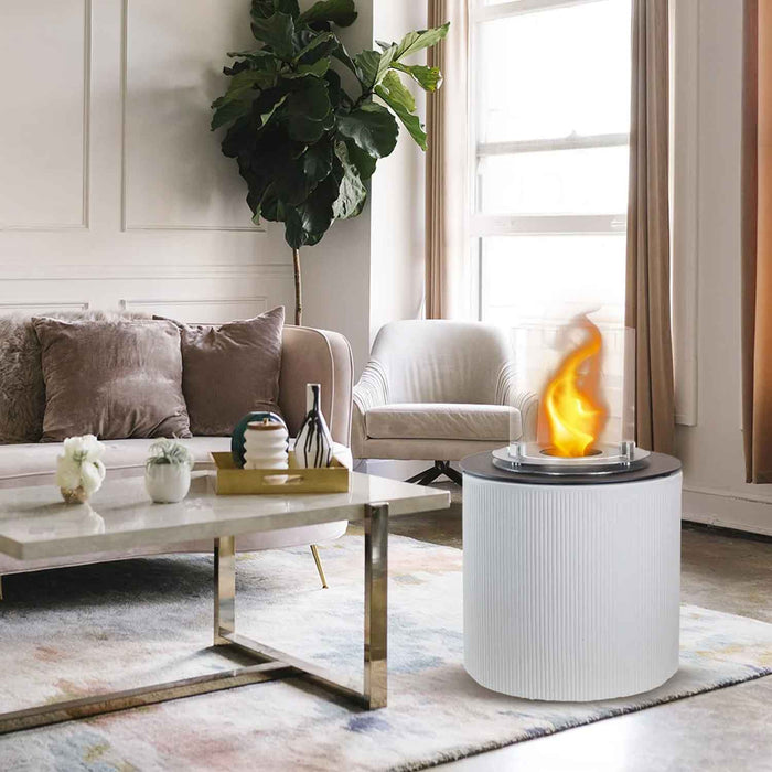 Modigliani - Camino a bioetanolo da terra, braciere da giardino ø 36xH56 cm, colore bianco