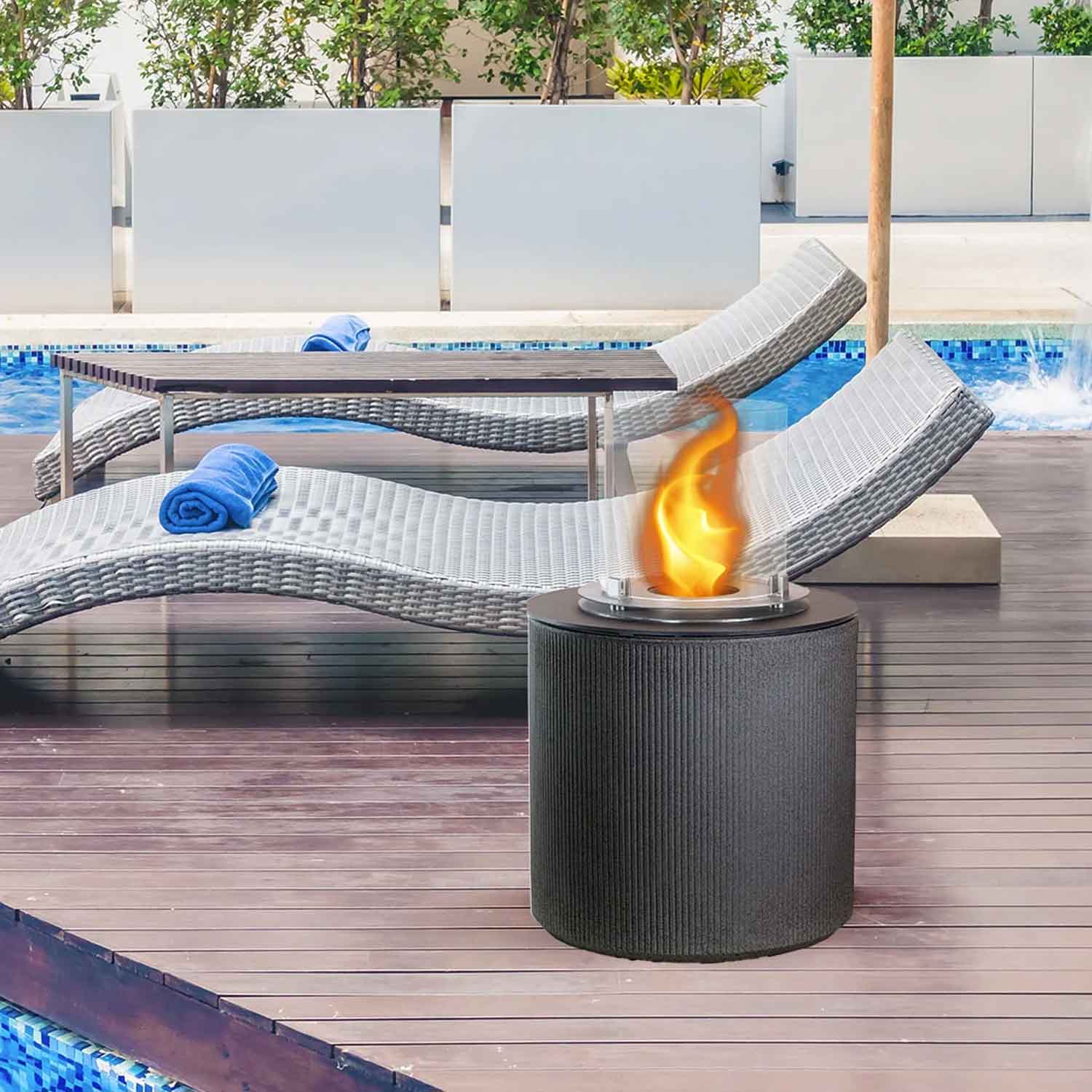 Modigliani - Camino a bioetanolo da terra, braciere da giardino ø 36xH56 cm, colore grigio