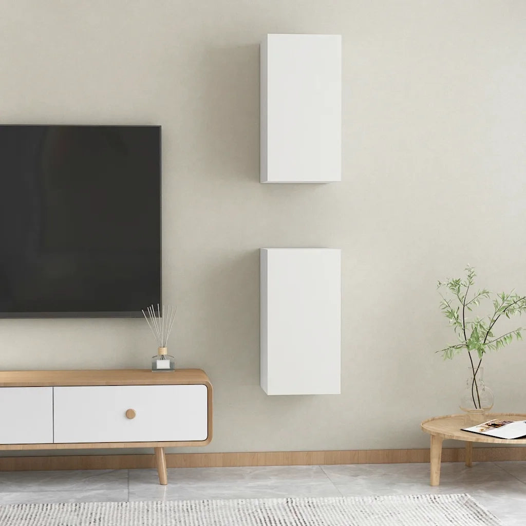 Mobili TV Bianchi 2 pz-Credenza per TV 30,5x30x60 cm in Legno Multistrato