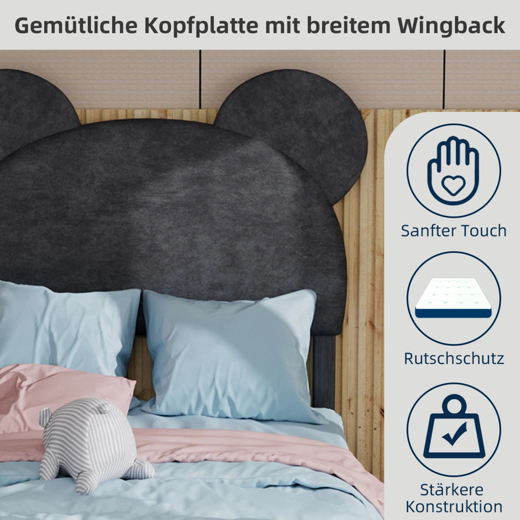 Letto Singolo 90x200 cm con Testiera Sagomata; Contenitore a Sollevamento; Grigio