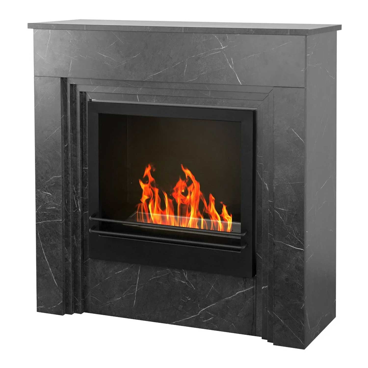 Bellini - Camino a bioetanolo da terra 96x35xH96 cm, effetto marmo nero