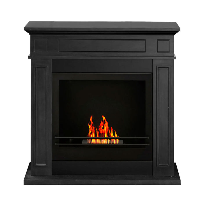 Jefferson - Camino a bioetanolo da terra in legno 89,5x28xH90,5 cm, colore nero