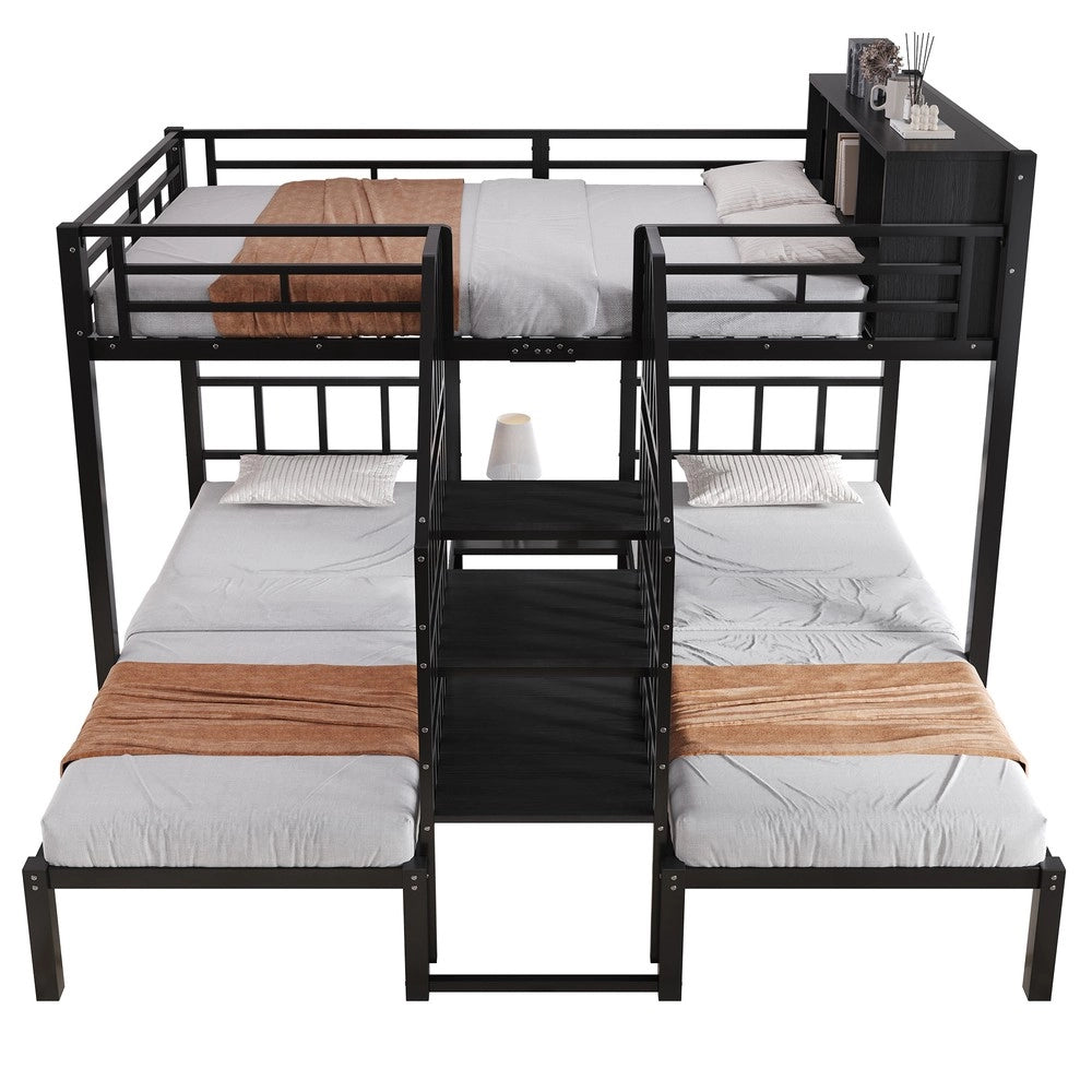 Letto a Castello 3 Posti con Scala e Contenitore ¨C Xylo ¨C Metallo Nero 90x200 e 140x200