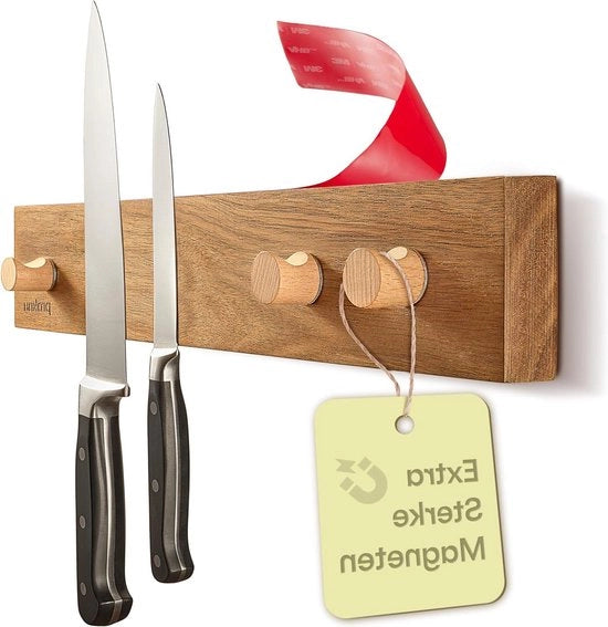 Sostegno per tavolo 40cm in legno di acacia FSC con forte magnetico - 3 ganci - montaggio facile