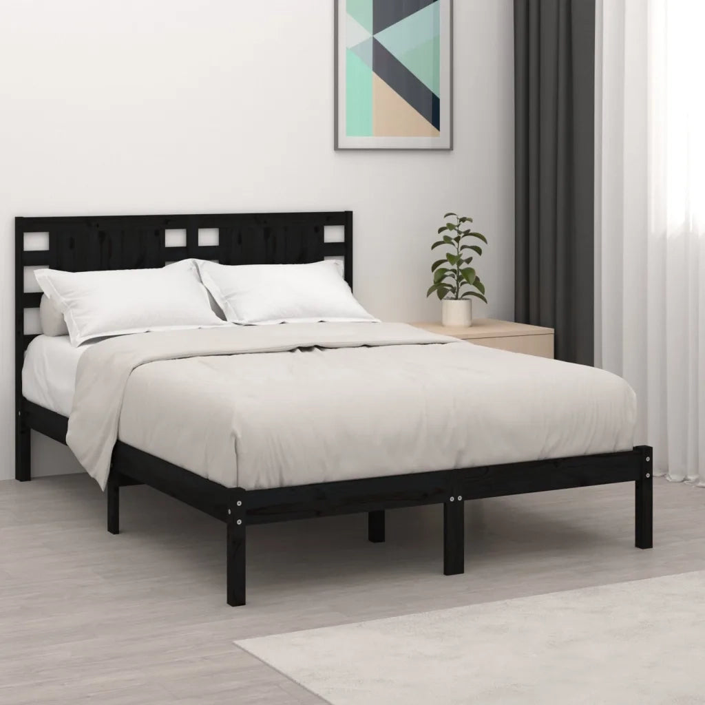 Giroletto Nero in Legno Massello di Pino 140x190 cm 3104202
