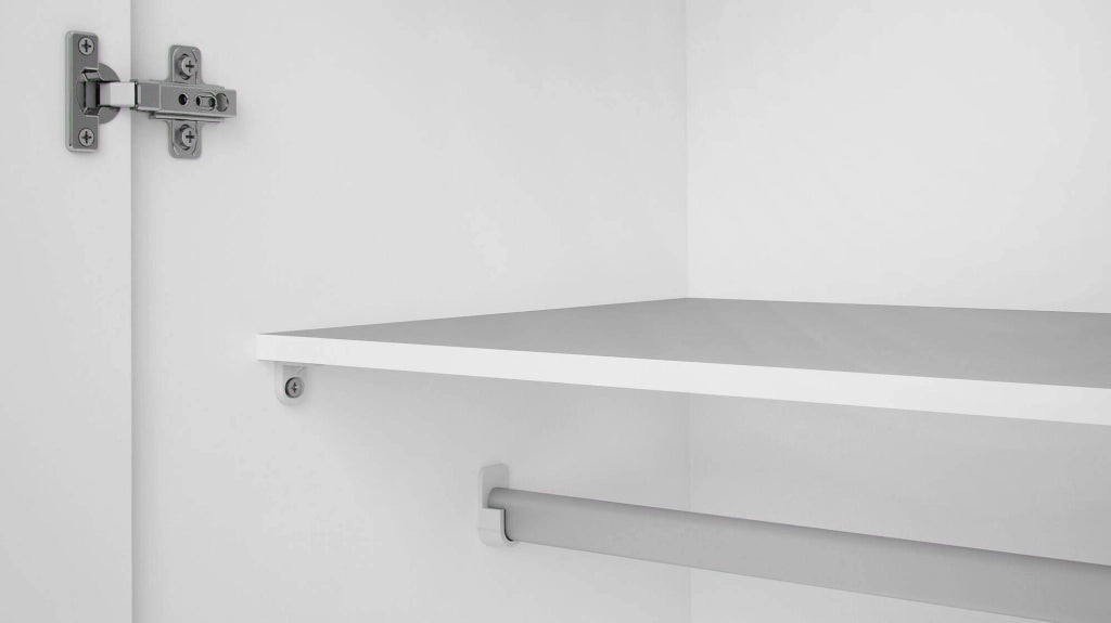 Armadio guardaroba a due ante battenti con due ripiani interni e barra Alibabba, colore bianco, Misure 77 x 175 x 49 cm