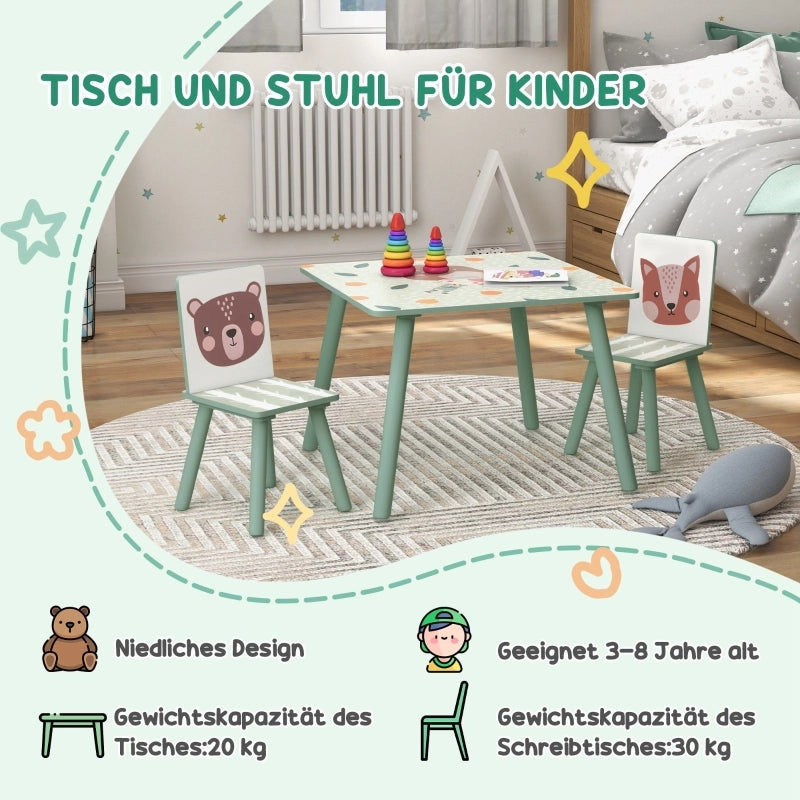 TAVOLO per bambini Set da 3 pezzi 60x60x44 cm Legno Verde