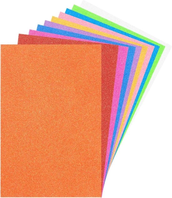 Glitter Schiumavelli 10 pezzi, 20 x 30 cm - Schiuma EVA autoadesiva per fai da te, progetti e scrapbook - Colori misti