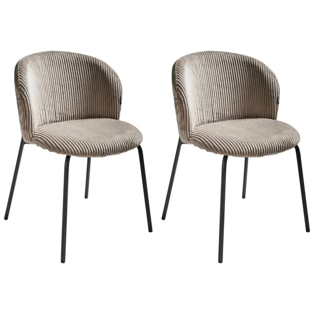 Set di 2 sedie da pranzo in velluto a coste beige con schienale arrotondato Retro