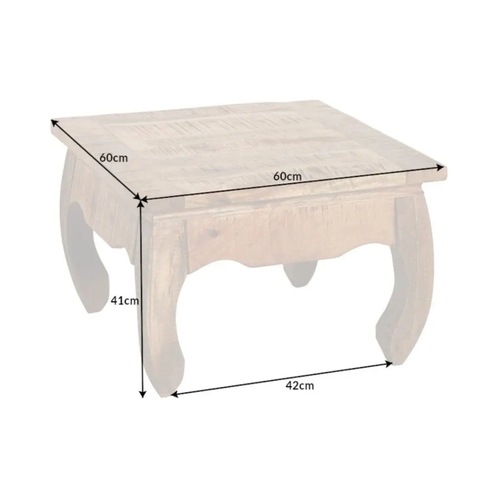 Tavolino basso LUNARA in legno massello di mango con piedi arcuati - tavolo quadrato design classico naturale