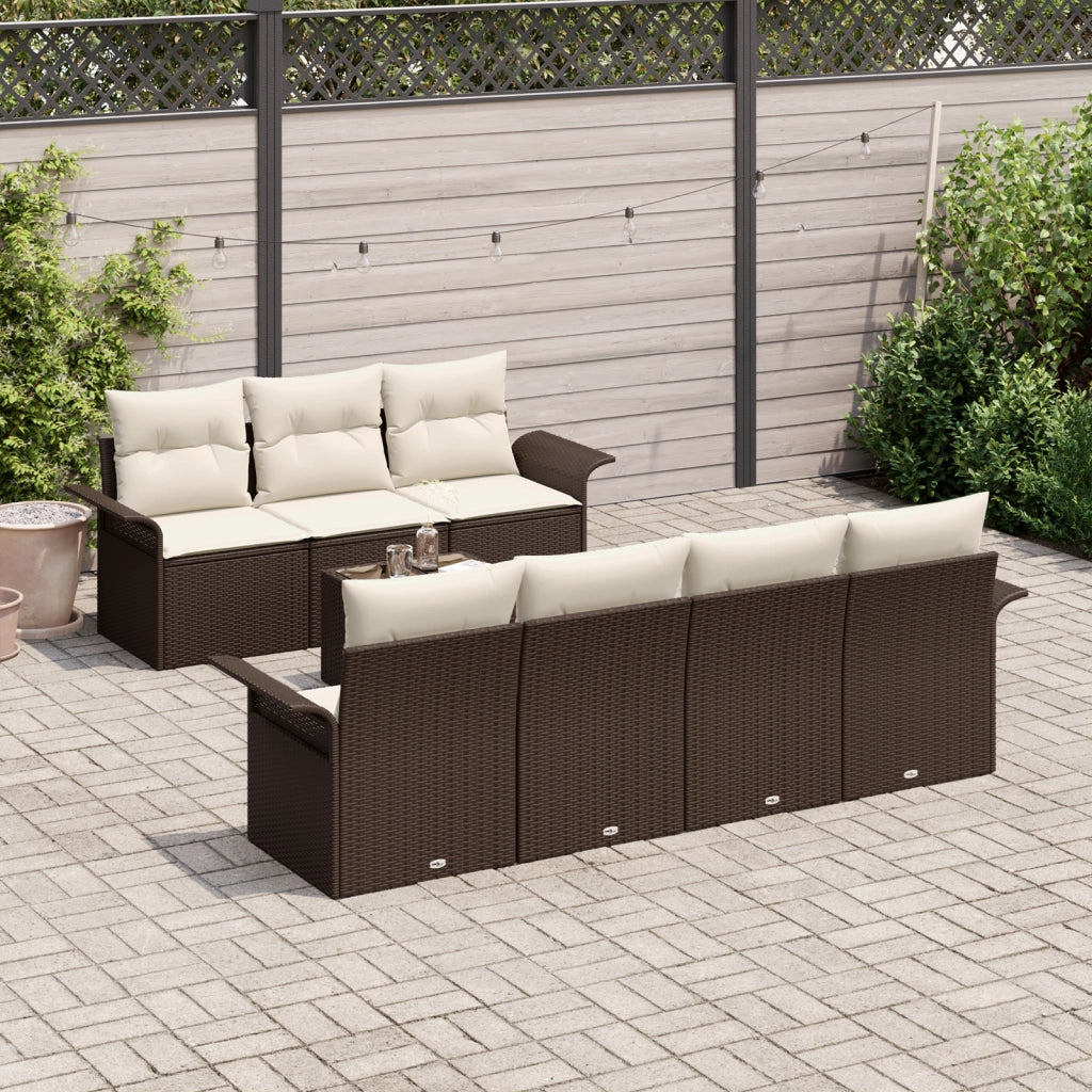Set Divano da Giardino 8 Pezzi con Cuscini in Rattan Marrone