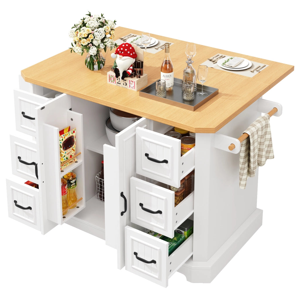 Carrello da cucina con 2 ante; 6 cassetti e 5 ruote con freno; in MDF e metallo; 120 x 45(75) x 91 cm