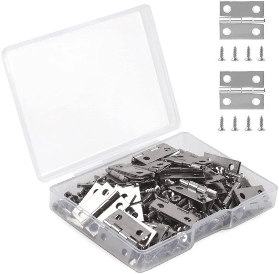 Serrature 50 pezzi - Serrature piccole - Set di serrature mini - Viti di sostituzione - Cassetto di stoccaggio in plastica - Acciaio di alta qualità - Serratura di porta