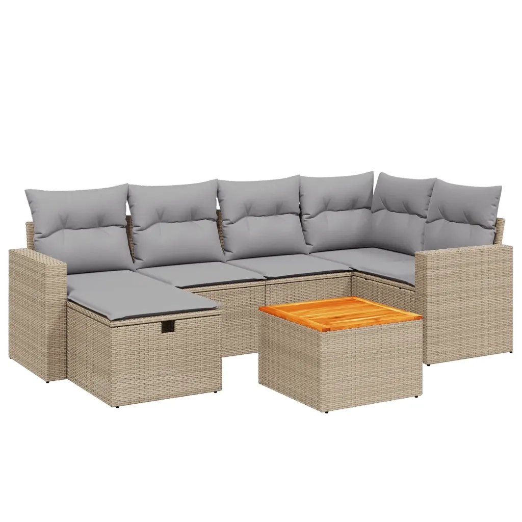 Set Divano da Giardino 7 pz con Cuscini Beige Misto Polyrattan 3264839